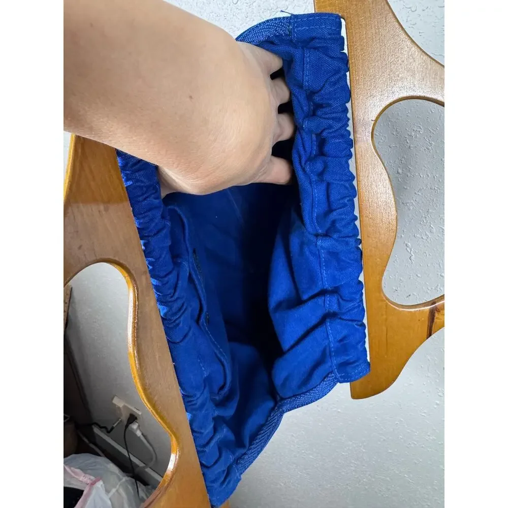 French Connection Wooden Handled Cotton Blue Handbag